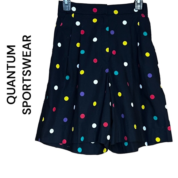 QUANTUM Vintage Black High Waist Wide Bermuda Shorts Culottes Multi Polka Dot 12 - Picture 1 of 10